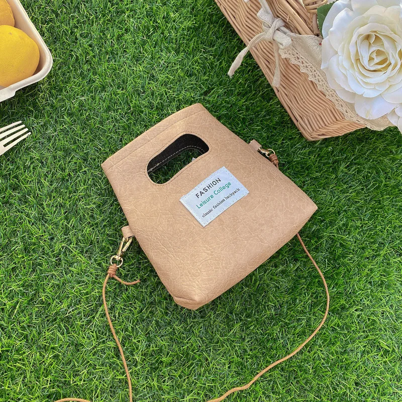 

Japanese Style Handbag Fashion Pure Color Women's Imitation Kraft Paper Bag Retro Simple Female's Single Shoulder Messenger Bag