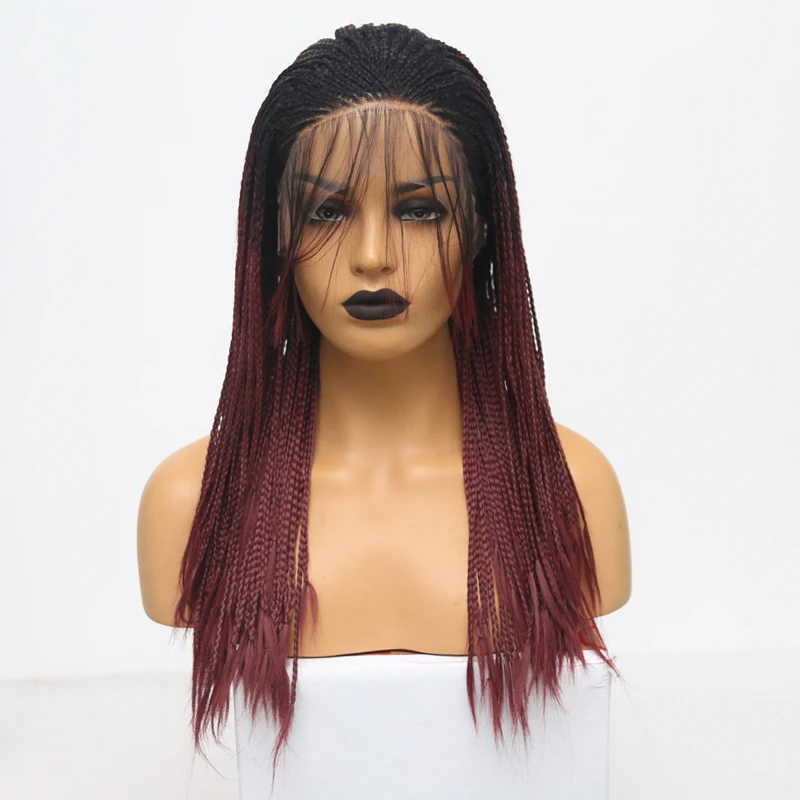 

Парик AIMEYA омбре с красной оплеткой, фронтальные синтетические волосы для чернокожих женщин, термостойкие половинчатые парики с косичками