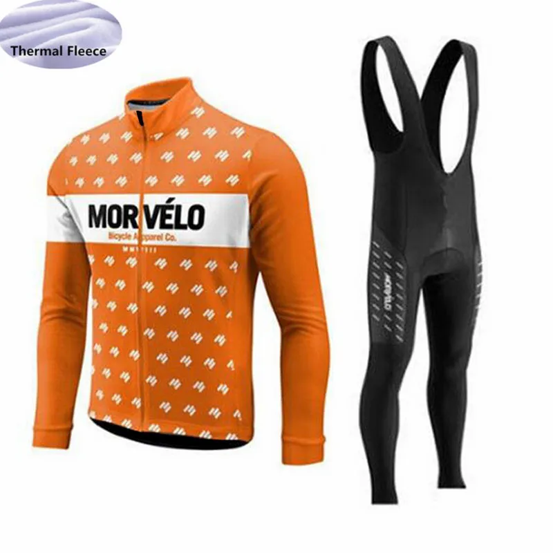 Triathlon MORVELO командный комплект велосипедной майки длинного рукава из зимнего термостежки с флисом Ropa Ciclismo мужская спортивная одежда для активного отдыха на открытом воздухе.