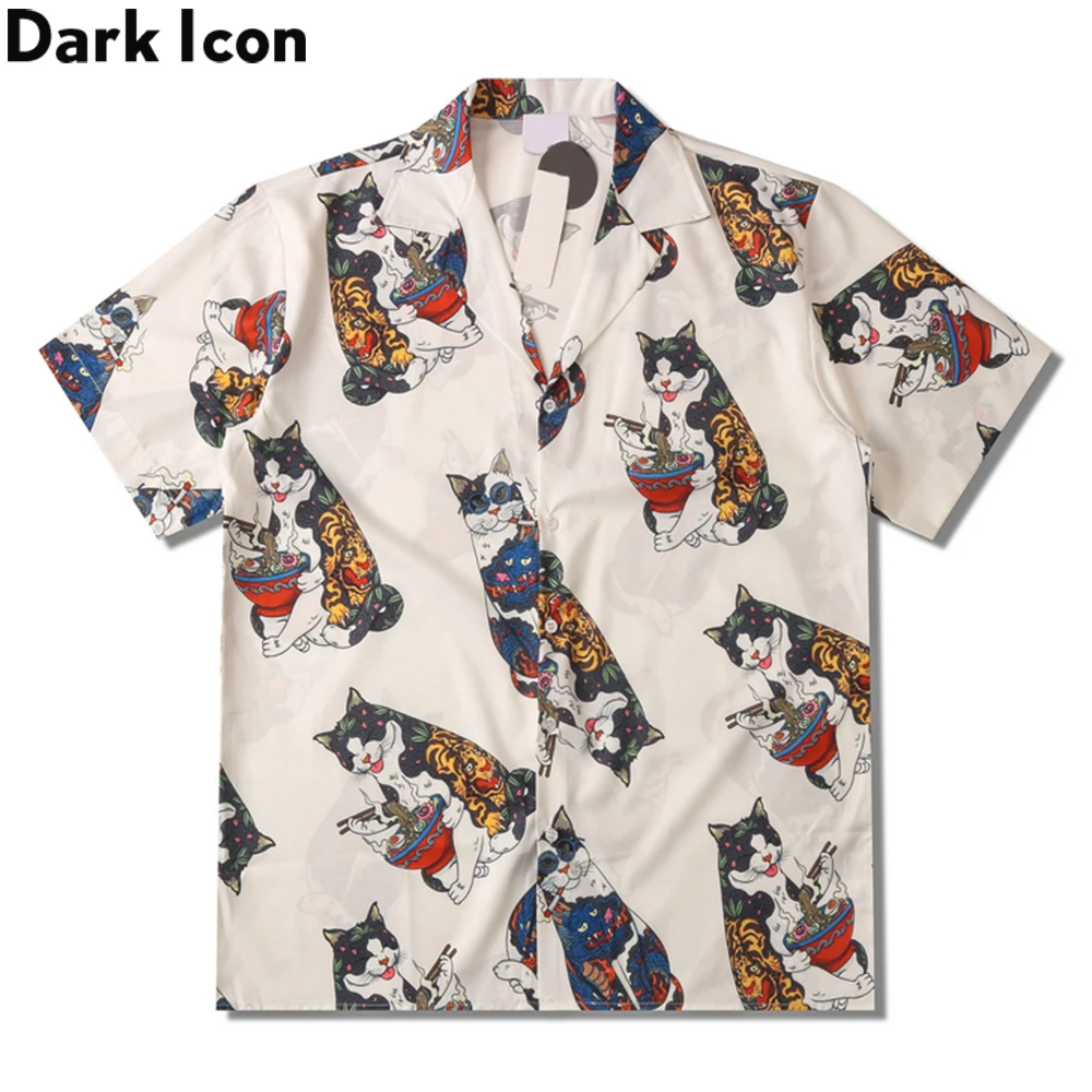 Dark Icon Harajuku Cat Polo Shirt Men Summer Men's Hawaiian Shirt Man Blouse