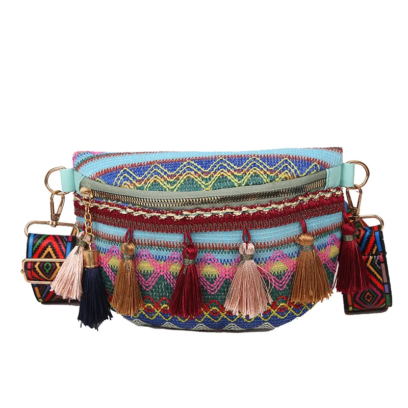 New Ethnic Style Lady Saddle Bag Retro Tassel Small Bag Fashion Wide Shoulder Strap Chest Bag Large Capacity Casual Female Bag
