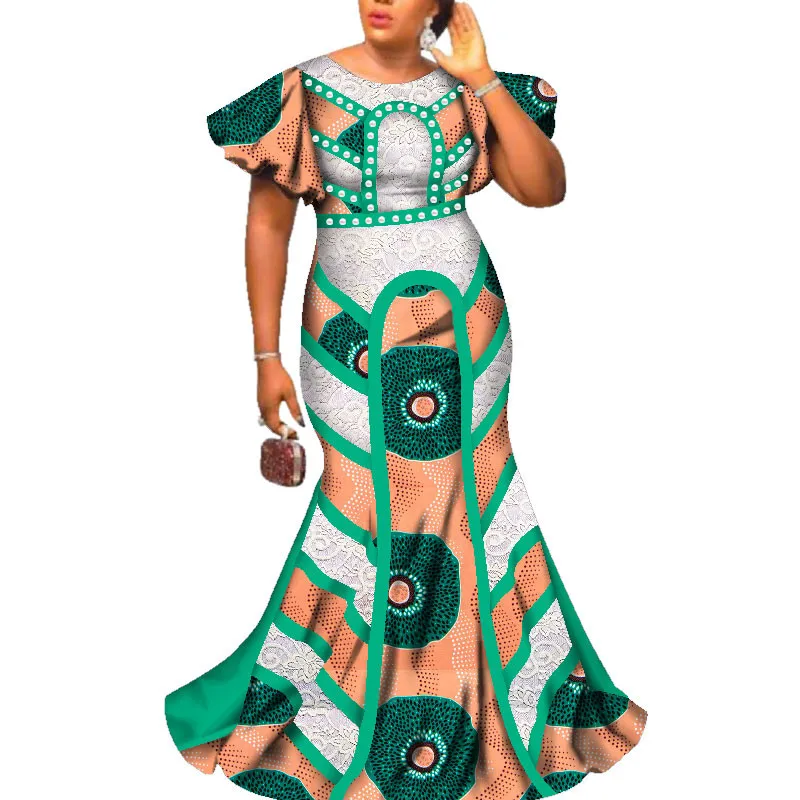 African Wedding Dress Bazin Riche Femme Fashion African Long Dresses for Women O-neck Butterfly Sleeve Party Dress WY2586