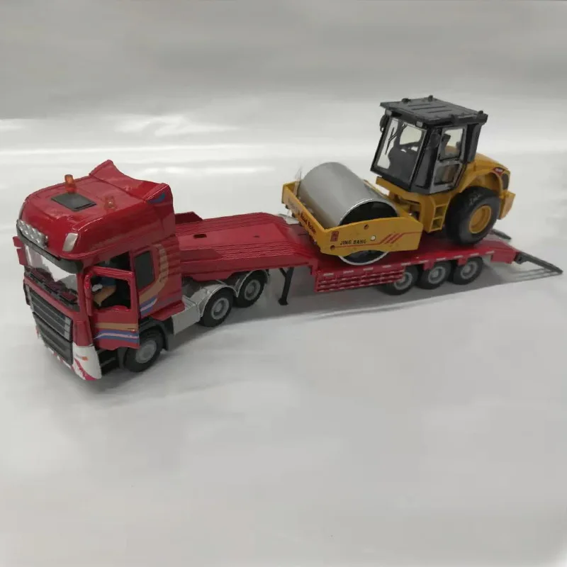 

Diecast 1/50 Scale Flatbed Trailer Belt Excavator Forklift Roller Alloy Engineering Transporter Model Children's Toy Car