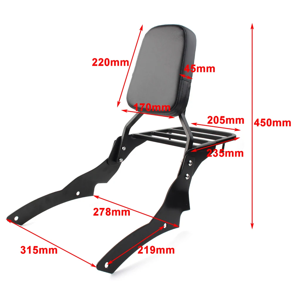 

Motorcycle Backrest Sissy Bar Luggage Rack with Leather Pad For Yamaha V-Star XVS400 XVS650 Dragstar 400 650 Classic 1998-2014