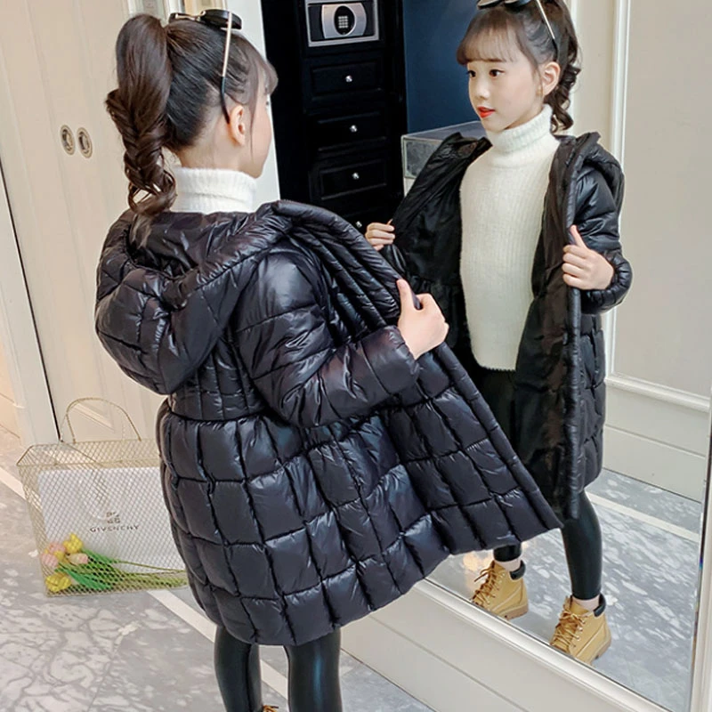 

Long Thicken Padded Teenage Girls Hooded Zipper Long Sleeve Cotton Jackets & Coats Kids Outerwear Tops Clothing Children Parkas