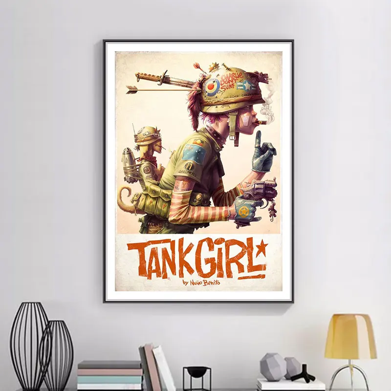 Танк Девушка экшн фильм ретро Винтаж Крафт наклейка Холст Живопись Домашний