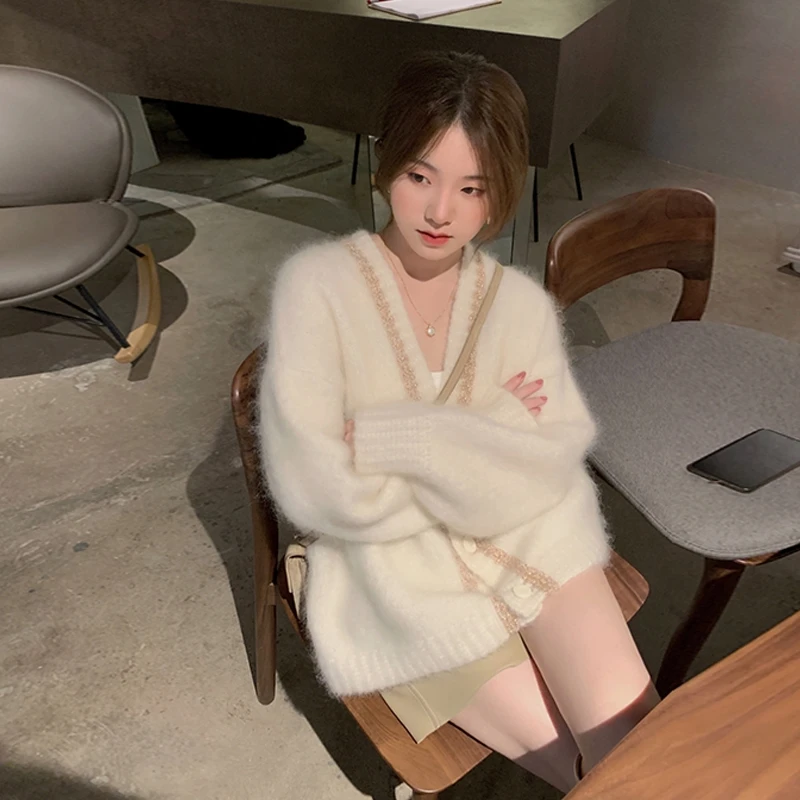 

Sweater Jacket Women 2022 New Autumn And Winter Fashion Ladies V-neck Long-sleeved Solid Color Loose Casual Knitted Cardigan