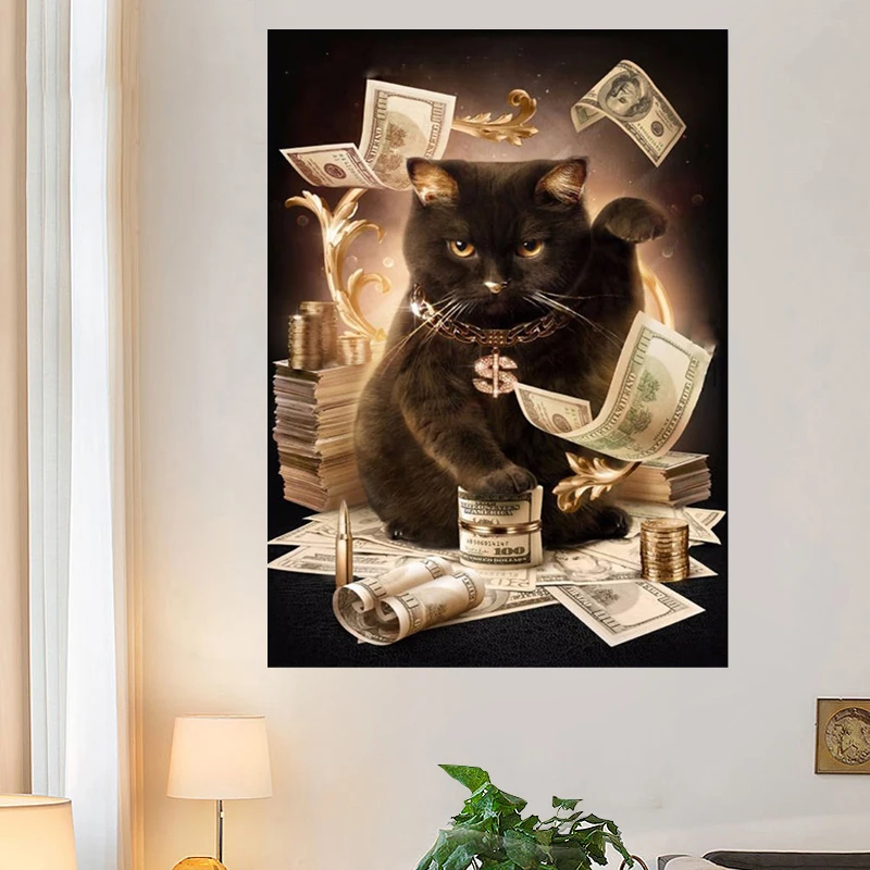 Набор для алмазной вышивки 5D сделай сам картина с изображением кошки и доллара