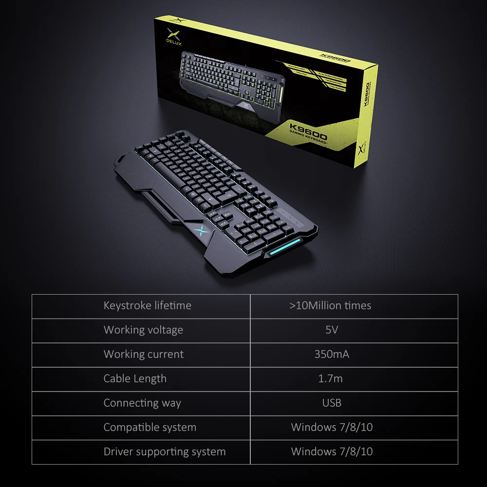 delux k9600 rgb backlight gaming keyboard 104 13 keycaps russian enlgish layout keypads with palm rest for windows gamer free global shipping