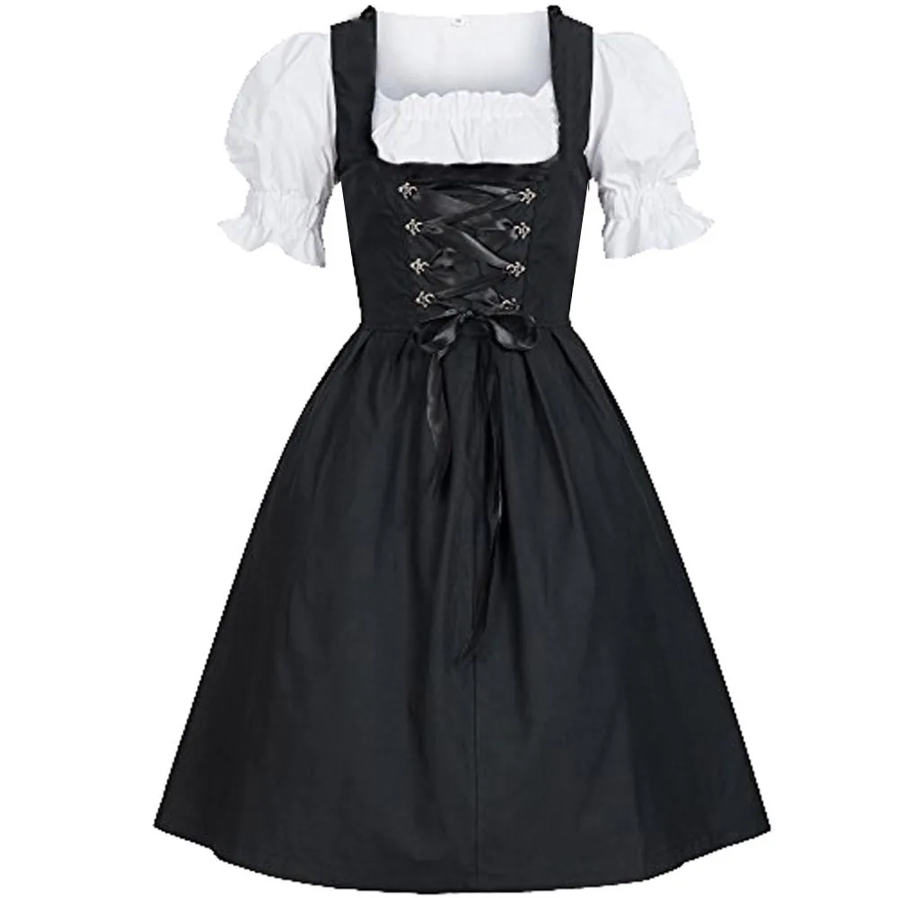 Women's Oktoberfest Costume Bavarian Beer Girl Drindl Tavern Maid Dress Short Sleeve Casual Black Party Womens vestidos |