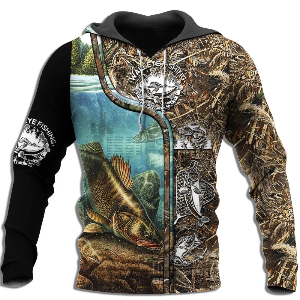 

New Fashion Mens Hoodies Walleye Fishing 3D Printed Sweatshirt Harajuku Streetwear Unisex Casual Tracksuit