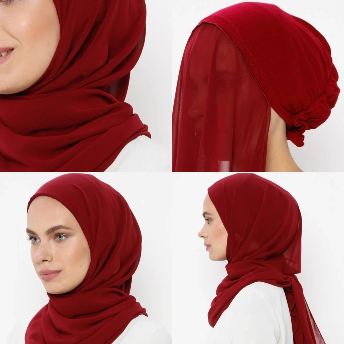 

2021 new underscarf custom plain instant chiffon hijab with inner jersey bonnet caps headscarf long satin lining cap shawl scarf