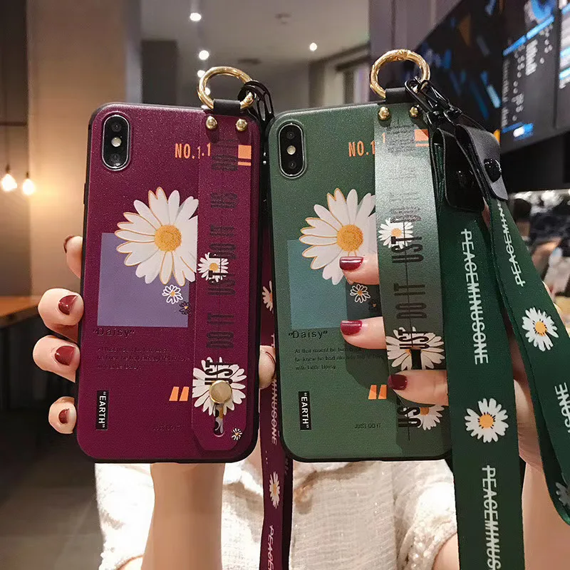 Pretty Case For iphone 7 8 plus 6 6s X Xs max XR 11 pro SE cover funda Soft TPU Wrist Strap Phone Holder coque |