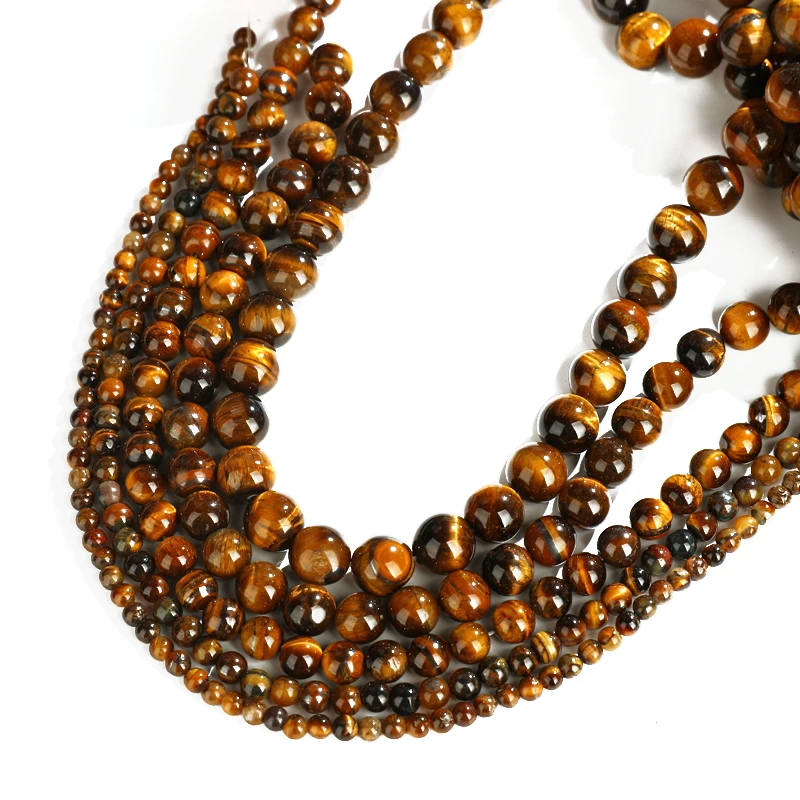 

4-14MM Natural Yellow Tiger Eye Stone Round Loose Beads for Needlework Jewelry Making Bracelet Necklace Diy Wholesale 15 Inch