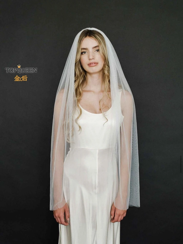 TOPQUEEN V30 1 Tier Cute Edge Bridal Wedding Veil for Bride Elegant Wedding Short with Comb Elbow Length Cathedral High Quality