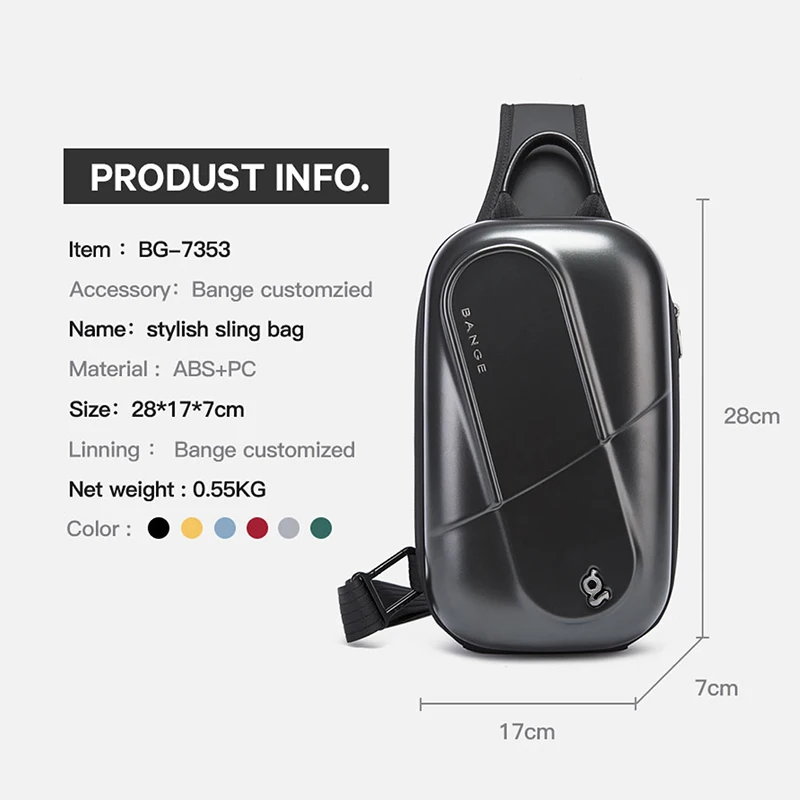 bange unique design pc waterproof men crossbody bag travel sling shoulder bag with hard shell chest bag for male case free global shipping