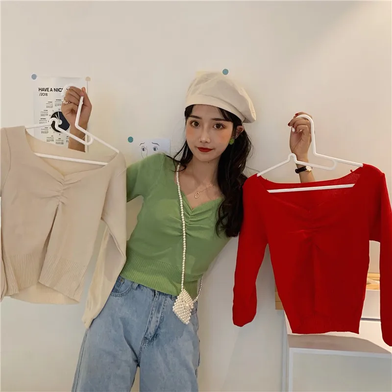 Осенние корейские стильные милые модные сумасбродные свитеры Женские