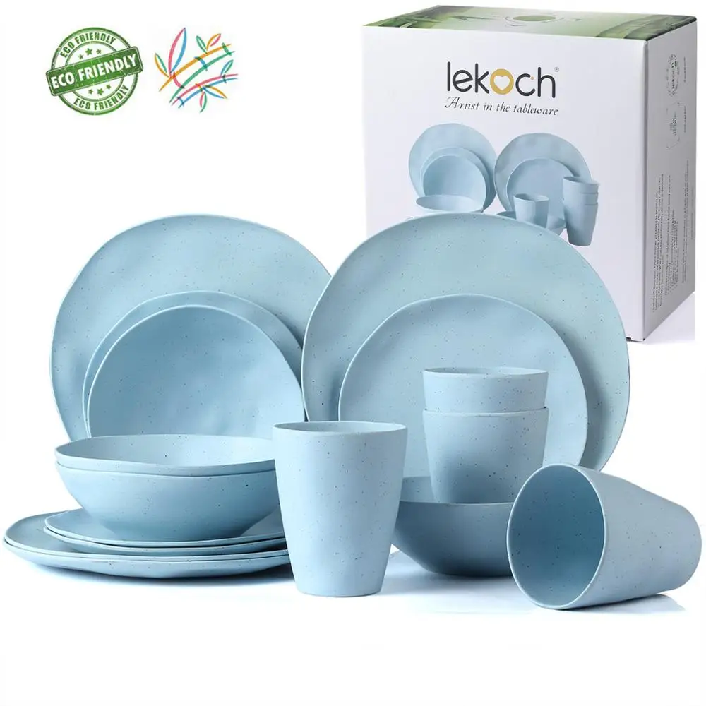 Набор посуды из бамбука 16 шт. Экологичные бамбуковые обеденные тарелки и миски Набор бамбуковых чашек для кемпинга пикника барбекю