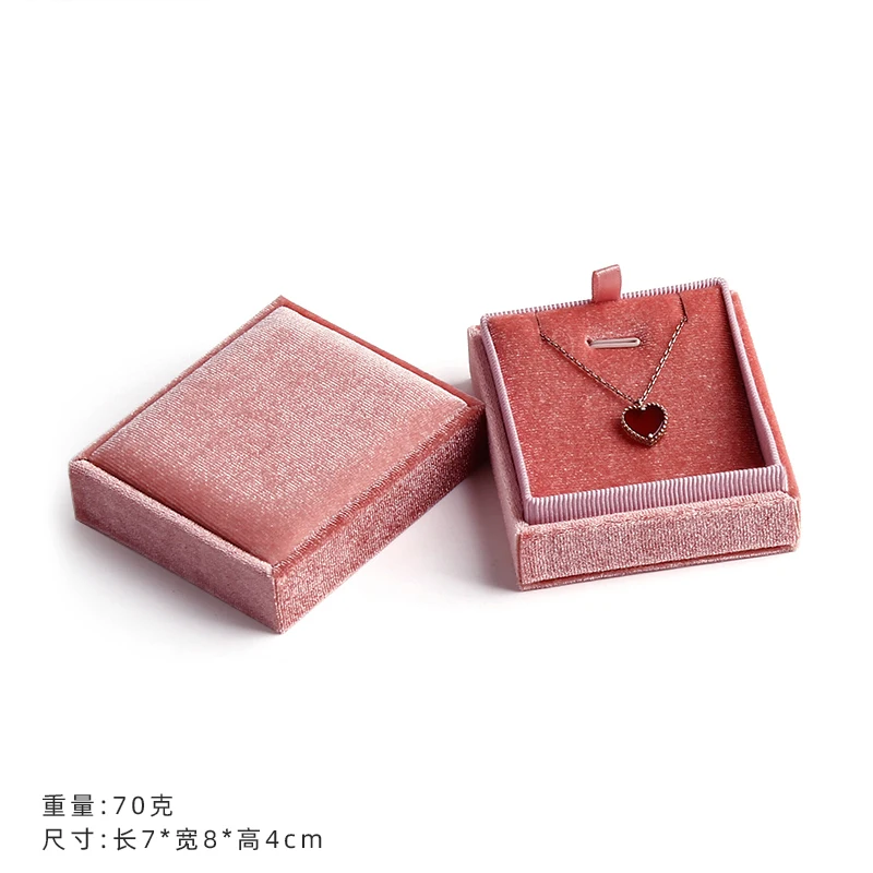 

Delicate Handmade vintage velvet pendant necklace boxes gift box pink ribbon storage ring boxes jewelry packaging high-quality