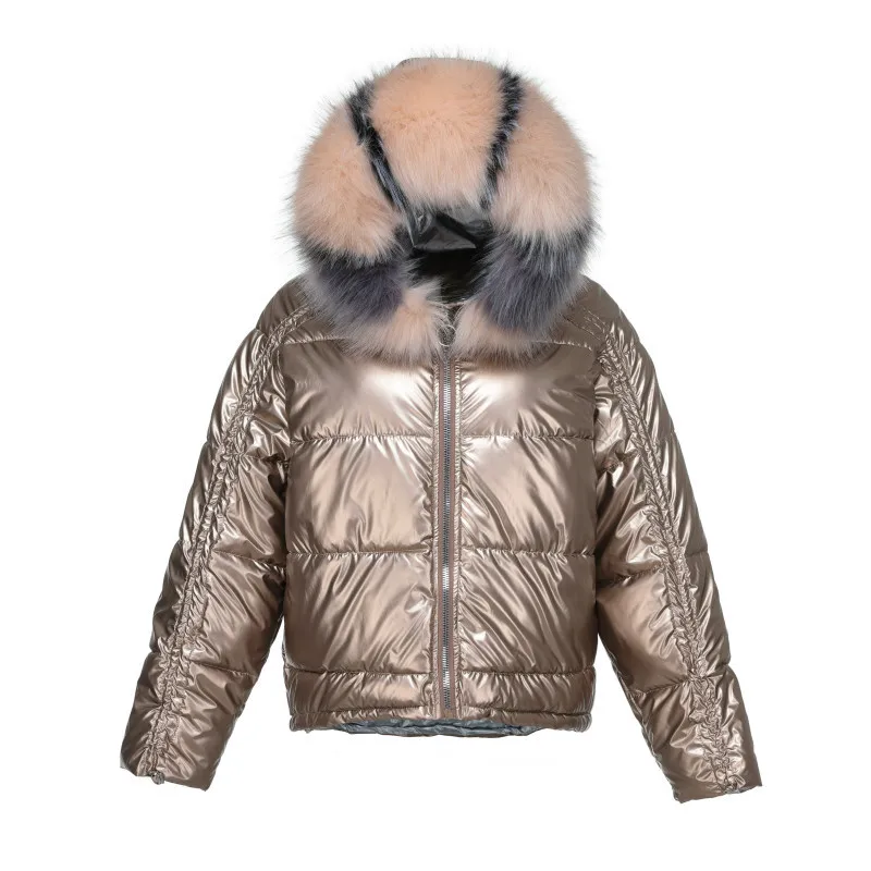 Женская Блестящая куртка на хлопковой подбивке яркая черная короткая блестящая