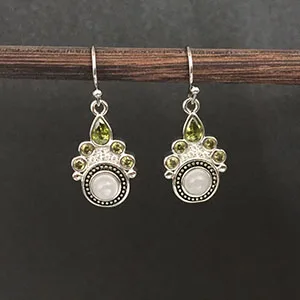 K Boho, зеленый камень, маленькие висячие серьги, для женщин, полые серьги, висячие, серебряный цвет, винтажные индийские ювелирные изделия, крючок, серьги, этнические, DBE043 - Окраска металла: K