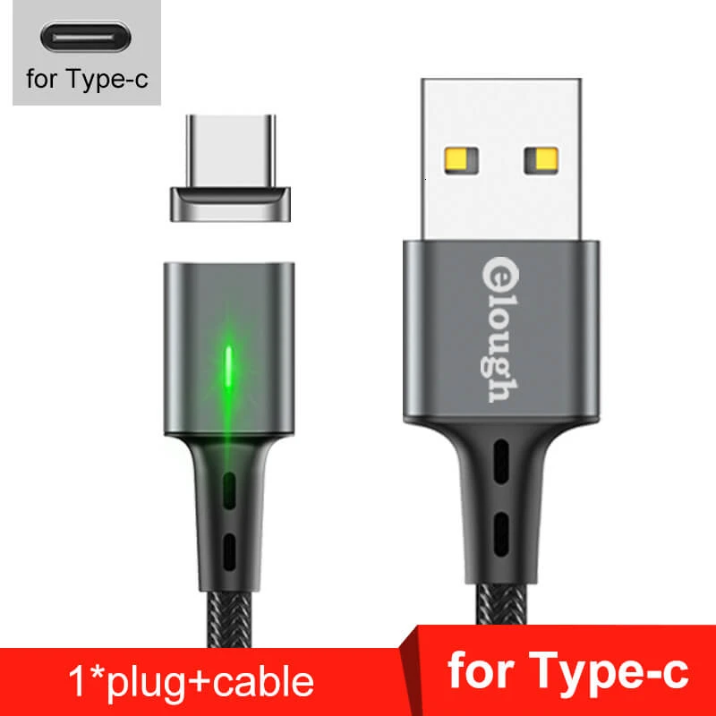 Быстрое магнитное зарядное устройство Elough 3,0 4,0 Micro USB кабель для iPhone samsung Xiaomi Быстрый Магнитный шнур для зарядки телефона type C кабель - Цвет: For Type C Gray