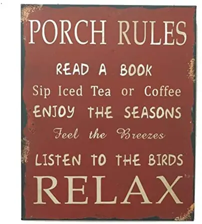 

Tin Signs Vintage Porch Rules Retro Bar Pub Wall Decor Garage Bar Funny Metal Sign 8x12 Inches