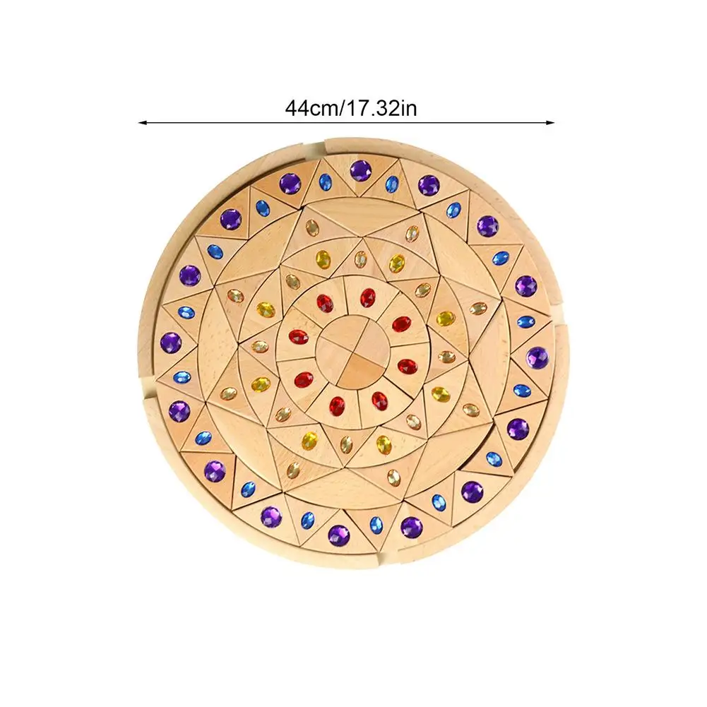 

Mandala Pattern Building Block Healthy Wood Rainbow Jigsaw Puzzle Toy Color Cognition Safe Educational Playable Toy For Children