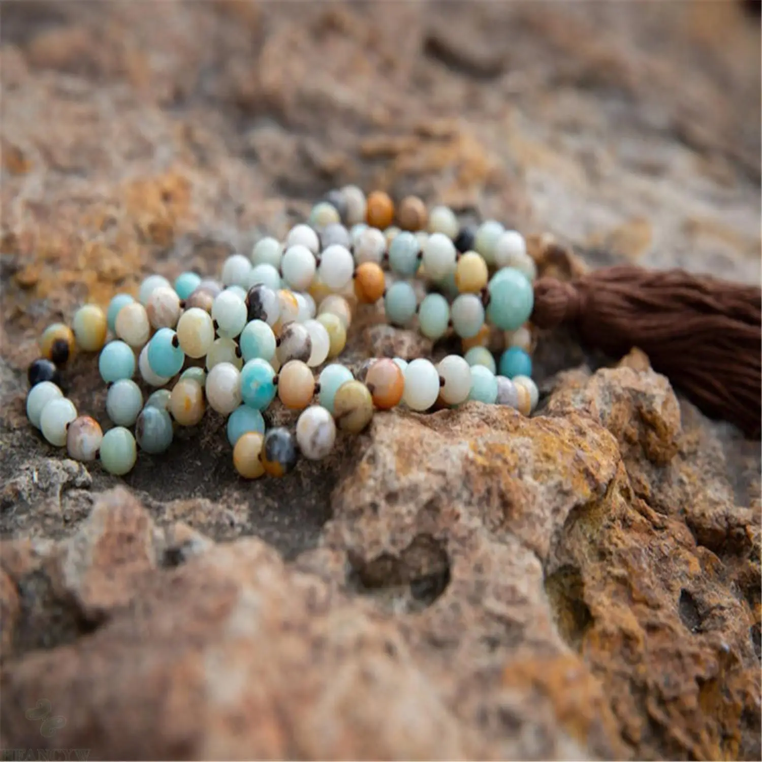 8 мм Амазонит 108 бусин ручная работа кисточкой ожерелье молитва браслет чакра