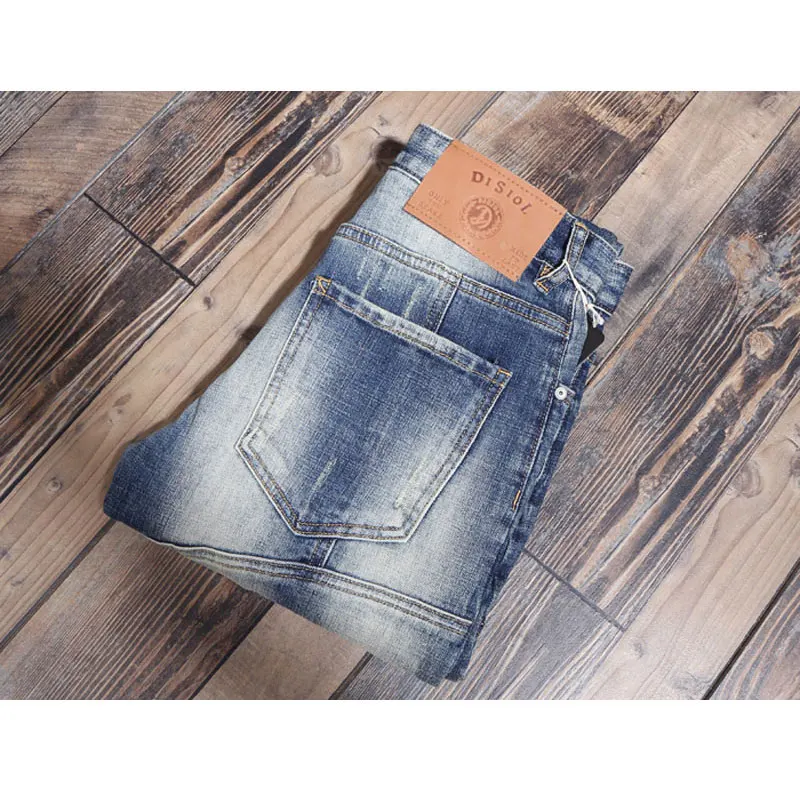 European American Street Fashion Men Jeans Retro Blue Camouflage Pocket Designer Slim Ripped Jeans Men Hip Hop Denim Punk Pants