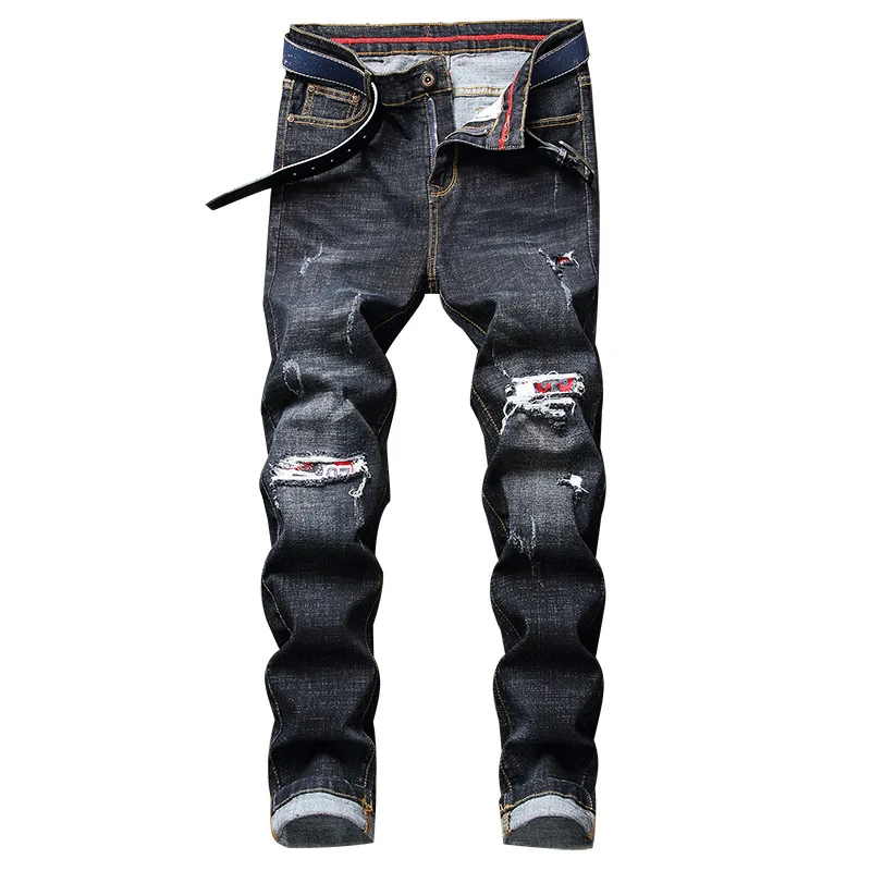 

Mcikkny Mens Ripped Pleated Jean Pants Stretch Holes Denim Trousers Male Hip Hop Size 28-36