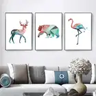 Geometric Deer Bear Flamingo Animal Canvas Painting Nordic Anime Poster Print Art Wall Pictures Kids Bedroom Home Decor Artwork