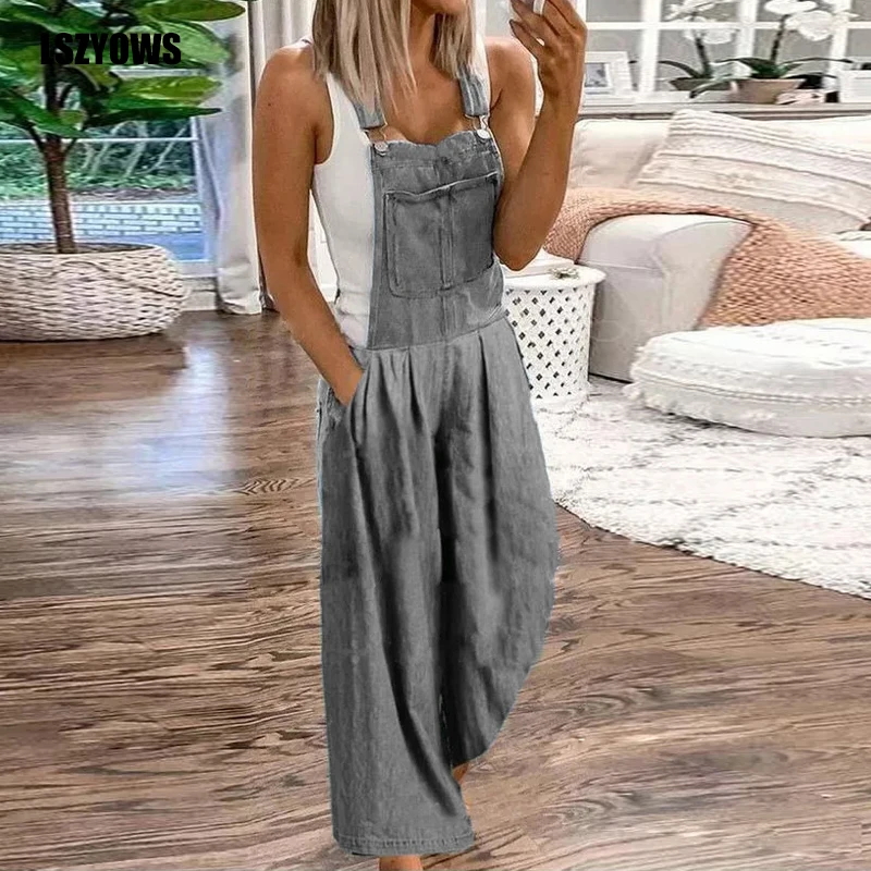 

2021 Summer Jumpsuit Straps Denim Overalls Women Jumpsuits Rompers Vintage Harajuku Casual Loose Wide Leg Pants Women Streetwear