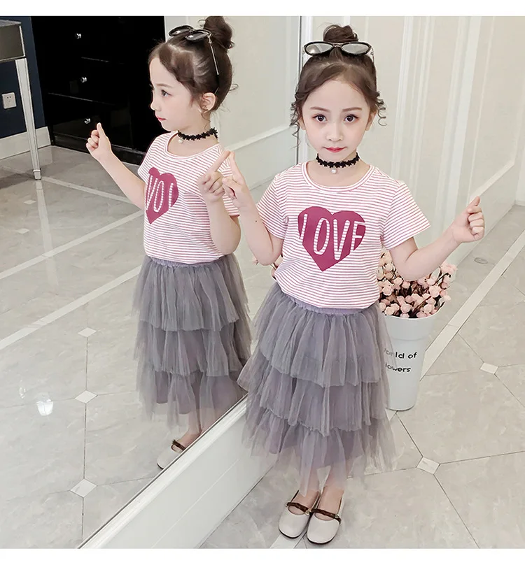 Комплект летней одежды для девочек 2020 костюм с короткими рукавами больших топы в