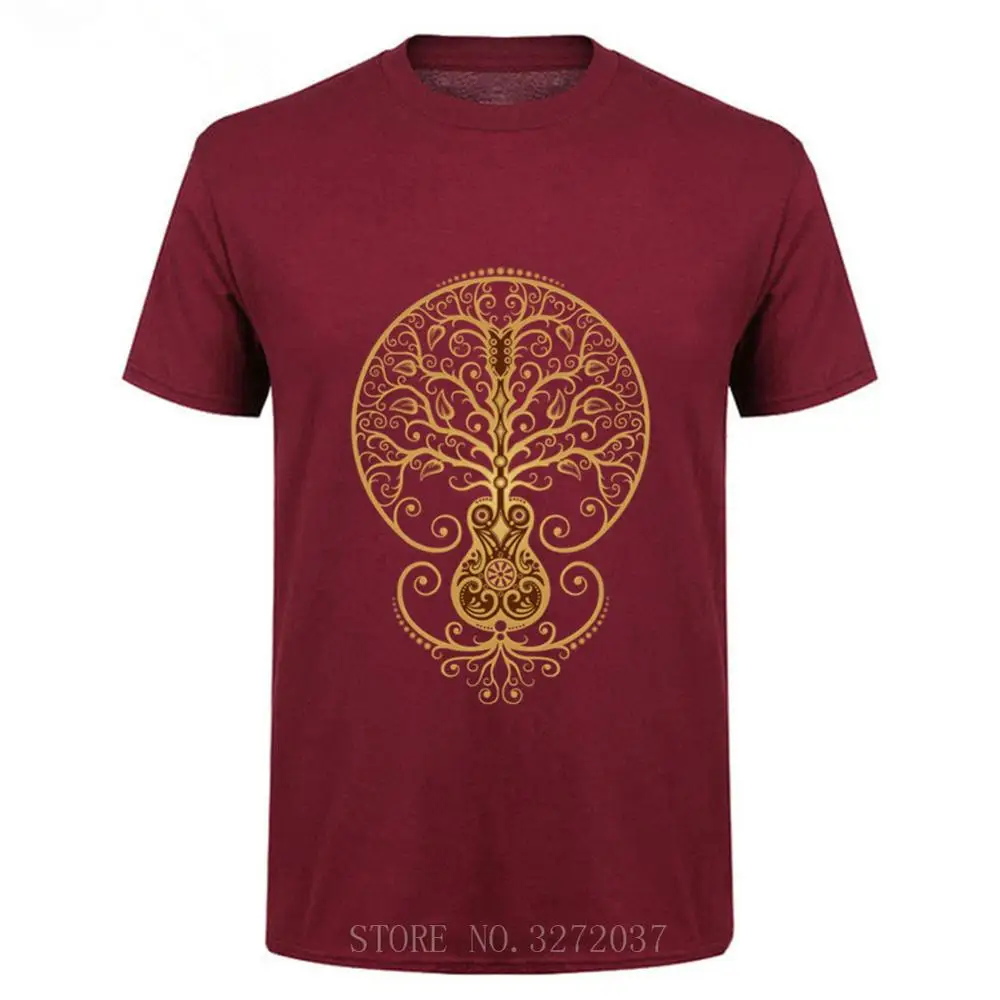 Мужская футболка с изображением дерева жизни и акустической гитары летняя
