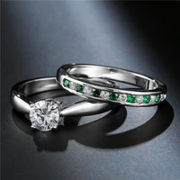 mifeiya 2 pcsset luxury green zircon spacer white crystal ring for women wedding party engagement rings jewelry accessories