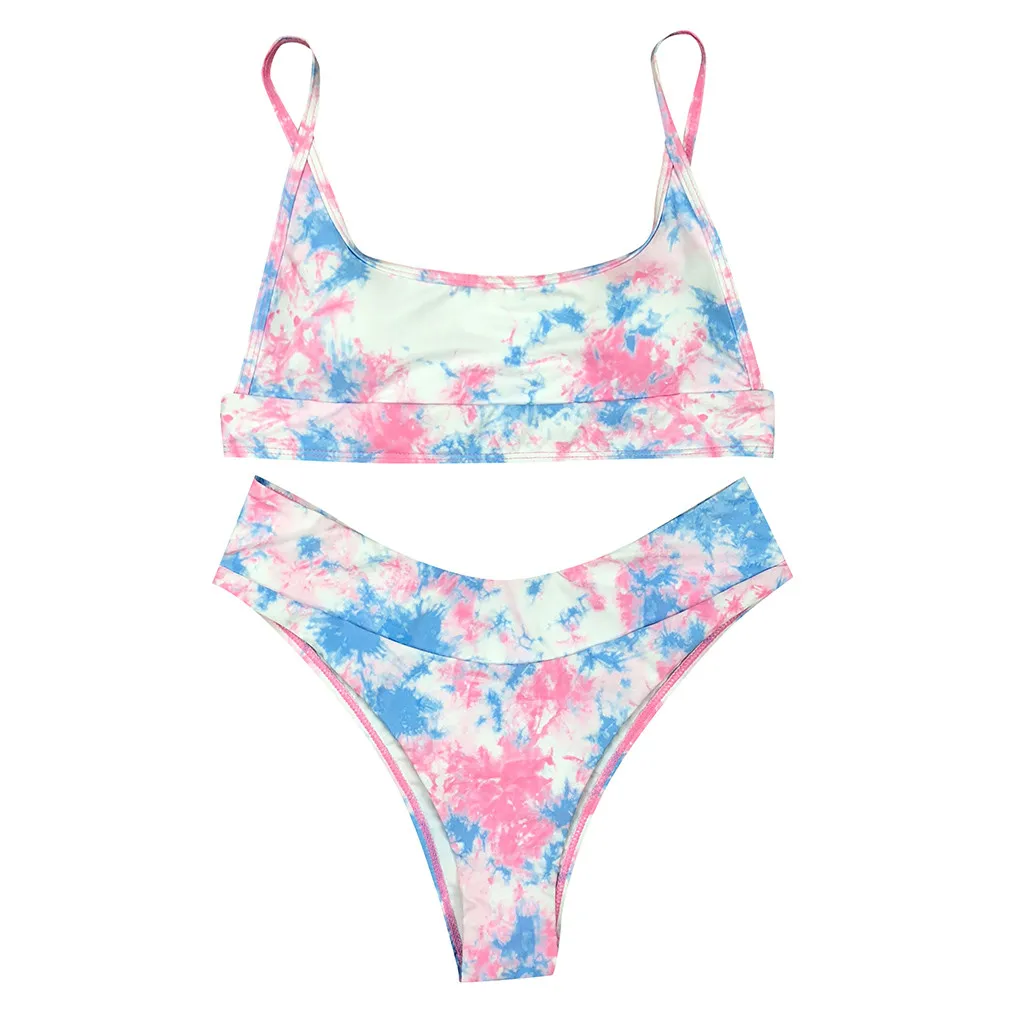 

Women Sexy Tie-dye Push Up Pattern Top With Panty Bikini Set Two Piece Swimwear 2021 Summer Swimsuit Beachwear Bathing Suit