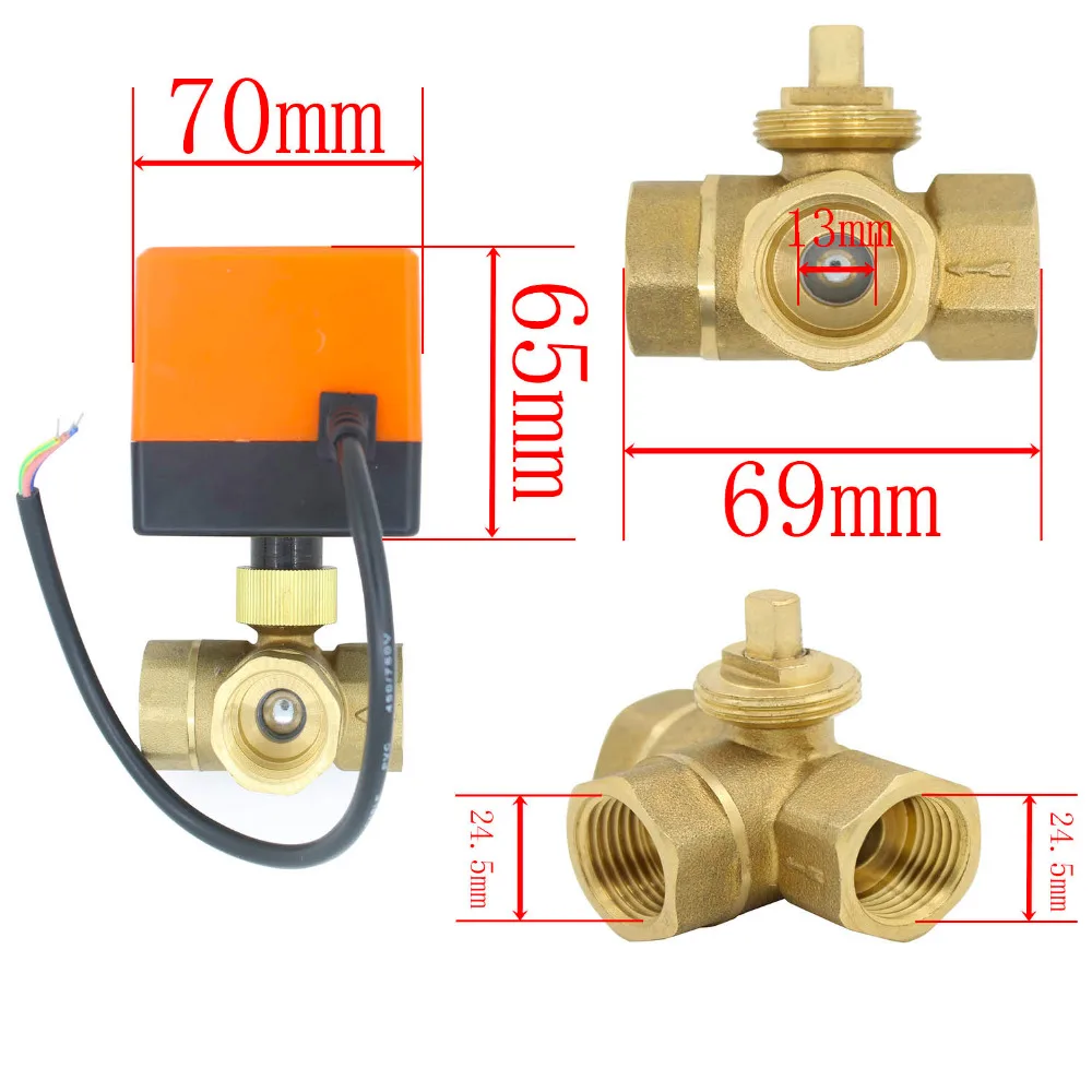 Латунный шаровой клапан с 3 сторонним электроприводом 3/4 дюйма В переменного тока