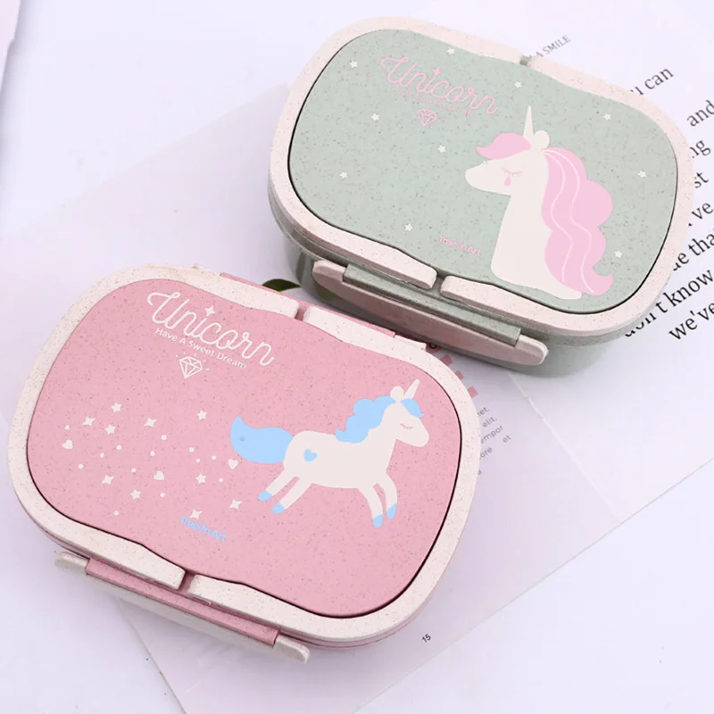 

Children Kawaii Bento Lunch Box For Kids Child's Lunchbox Eco-friendly Food Container Storage 2 Layer Handle Broodtromme Unicorn