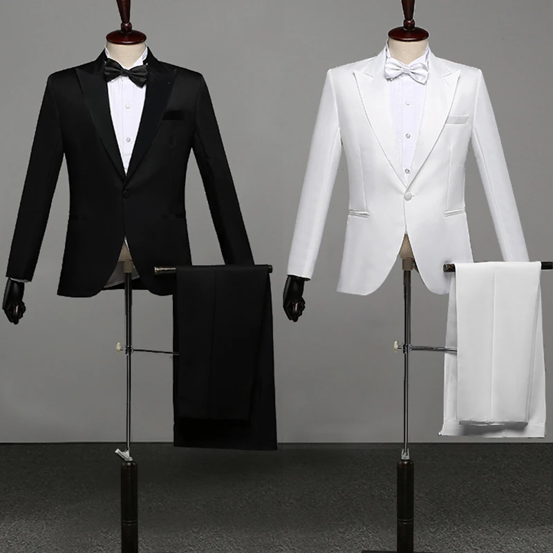Мужские костюмы для выпускного вечера с отложным воротником белый черный