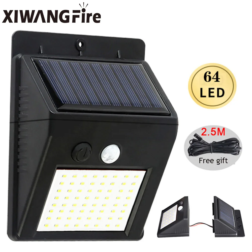 

Раздельный 64-светодиодный светильник на солнечной батарее, наружный настенный светильник, трехрежимный датчик движения, садовый светильни...