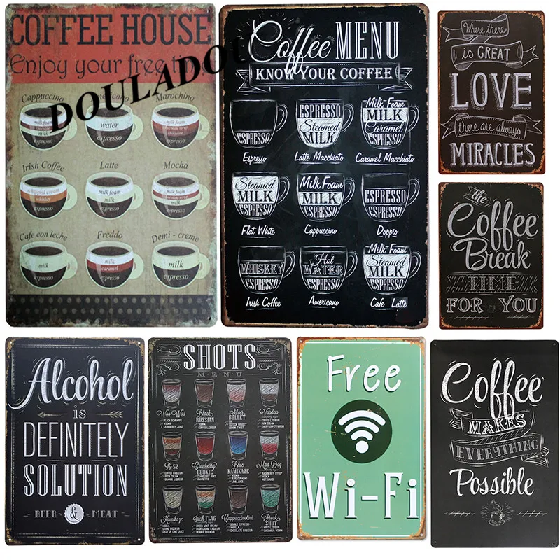 

[Douladou]Cafe House Shabby Chic Menue Plaque Vintage Metal Tin Sign Retro Bar Cafe Afternoon Tea Plate Wall Decoration 30*20CM