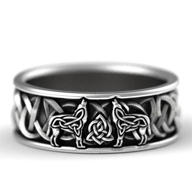 

Viking wolf ring fashion accessories Nordic Irish knot double wolf personality men and women ring viking jewelry