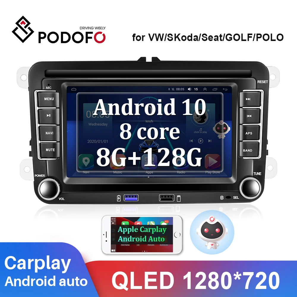 

Podofo Android 10 8 ядер автомобильный мультимедийный плеер радио GPS Carplay QLED экран для VW/Volkswagen Skoda/Octavia/Polo/Golf/Passat