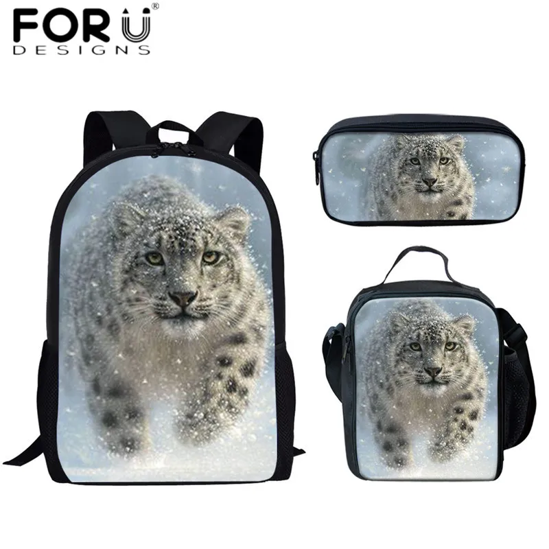 FORUDESIGNS/зимние леопардовые 3D школьные рюкзаки в виде животных, для женщин и детей, 3 шт./компл., рюкзаки, сумка для еды, пеналы для мальчиков, портфель - Цвет: HMA357CGK