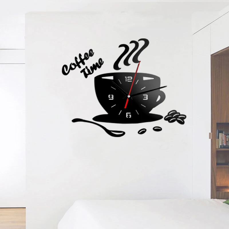 

Mute Adhesive Acrylic Cup Shape Self-adhesive Water & Steam Resistant Sticker Gift 3D Coffee Modern Wall Clock Numerals Kitchen
