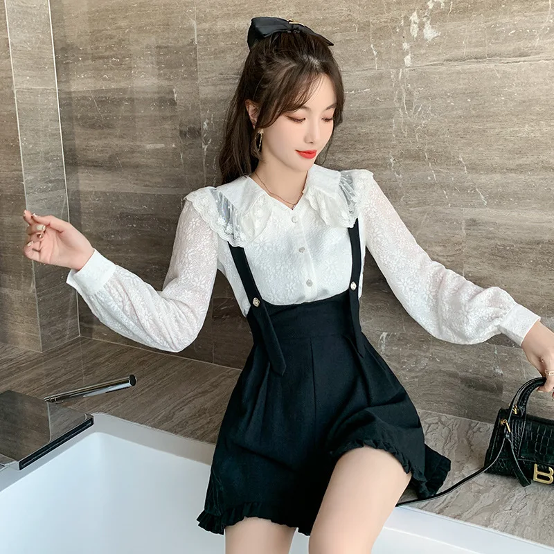 

Age Reducing Fashion Suit Women's 2021 Spring New Versatile Slim Sweet Temperament Two Piece Suspender Trouser Skirt