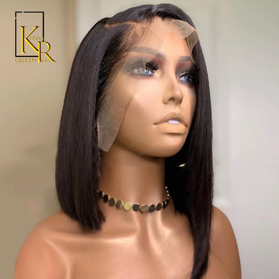 13x4 Короткие парик бразильский Волосы Remy прямые Синтетические волосы на кружеве