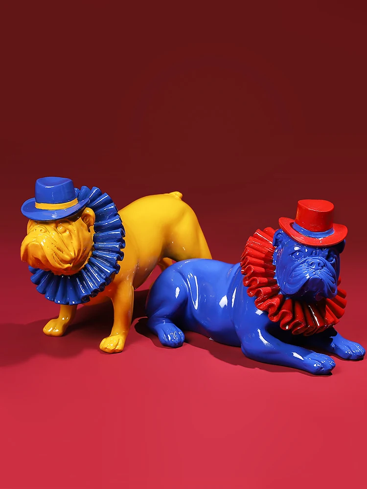 

Nordic Creative Home Decor BullDog Color Painting Figurine Statue Sculpture Home Entrance Decoration Colored Resin Crafts