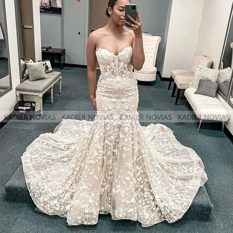 

Long Ivory Mermaid Lace Wedding Dresses 2021 Arabic Bridal Gowns Vestido de noiva